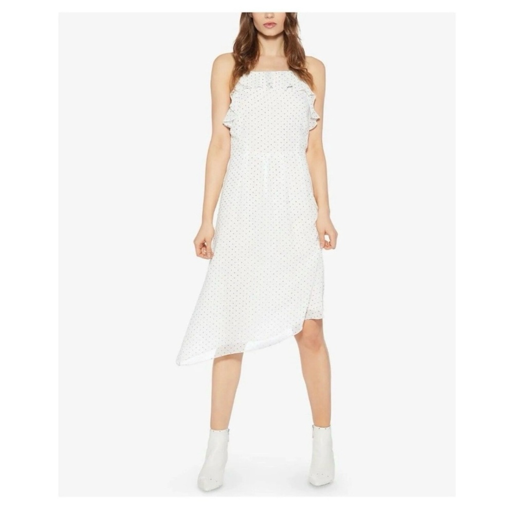 NWT Avec Les Filles White Polka Dot Casual Midi Asymmetrical Dress Size‎ L EUC